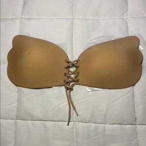 Tan Lace-Up Strapless Backless Stick-on Bra